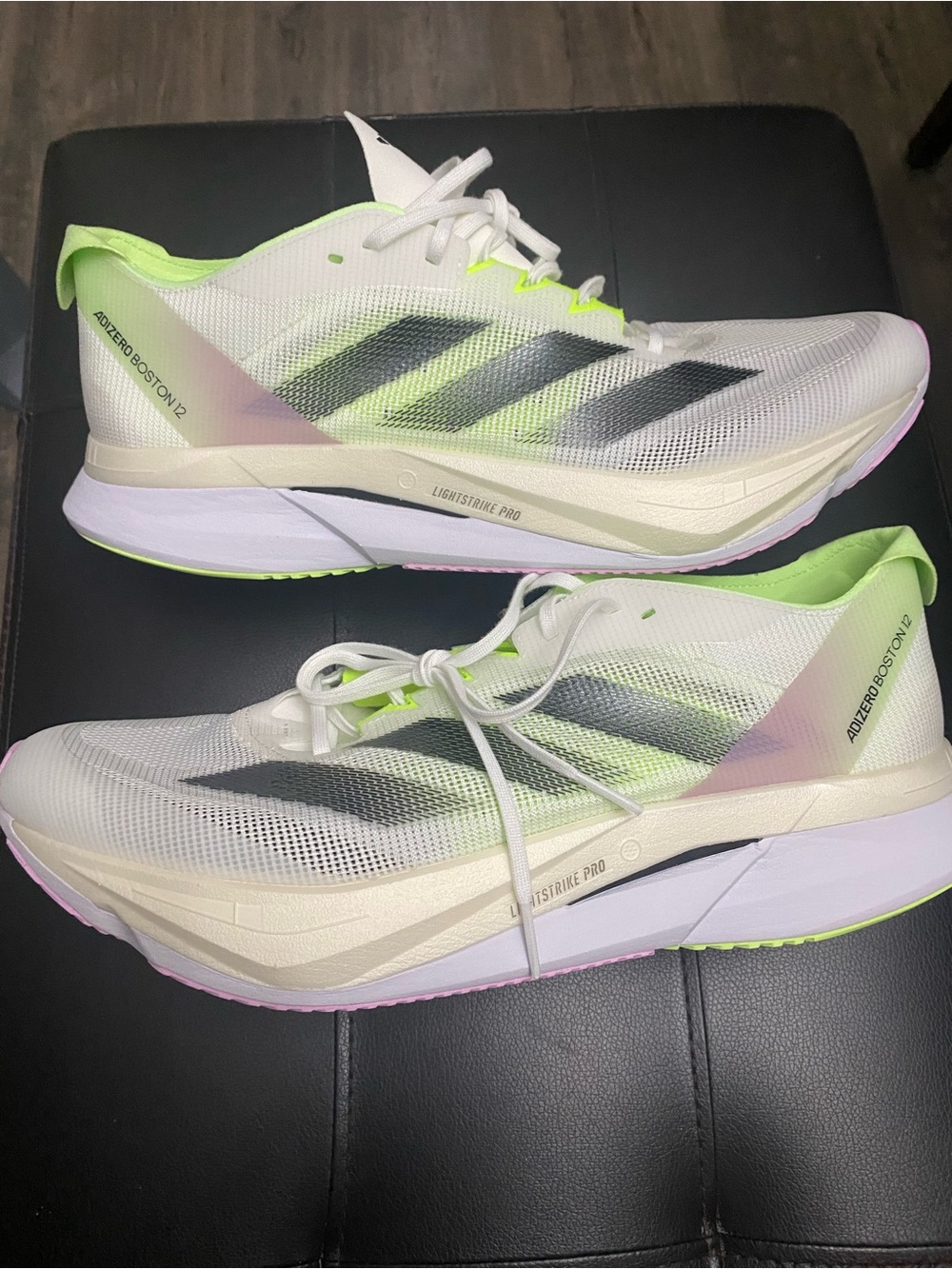 adidas Adizero Boston 12 Women's Running Shoes - White/Neon Green